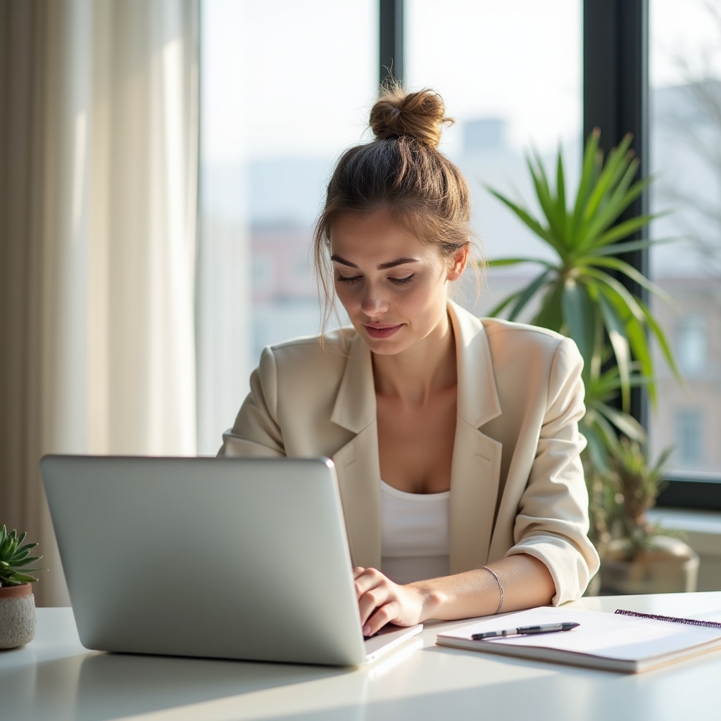 Freelance concentrata sul lavoro creativo senza distrazioni burocratiche