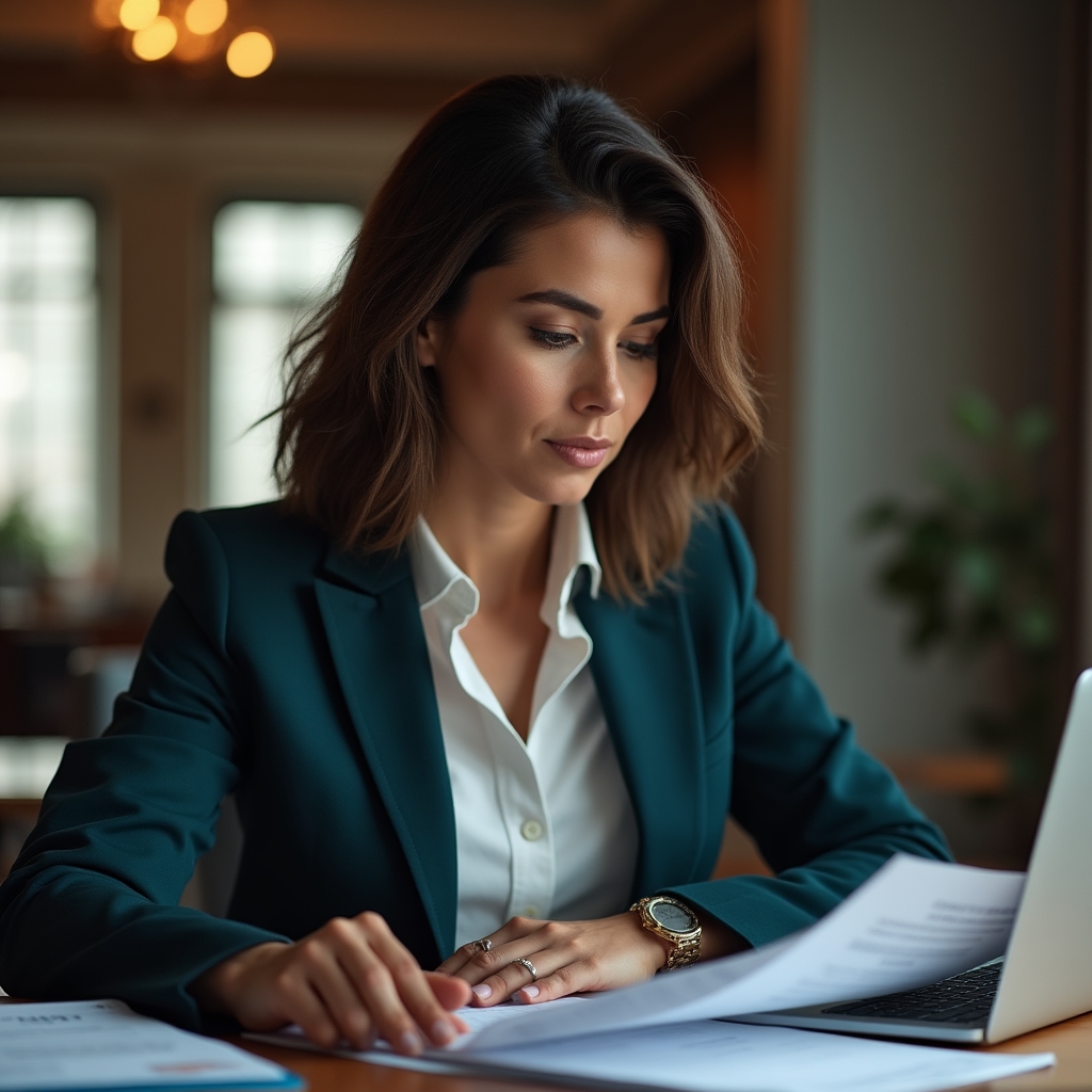 Addetto alla contabilità che lavora con documenti e computer